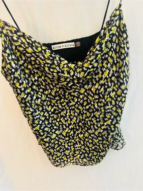 Alice + Olivia Black, Yellow & White Geometric Silk Camisole
